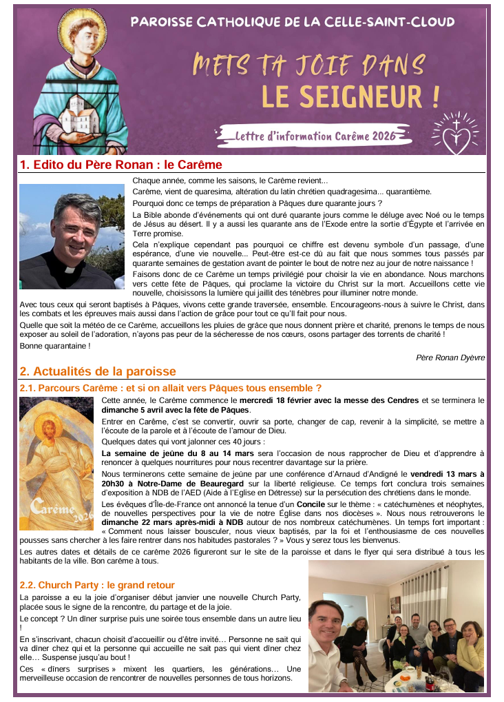 Lettre d&rsquo;information Carême 2026