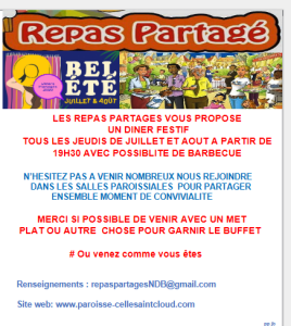 Eté 2026 : Dîner partagé chaque jeudi de juillet et août