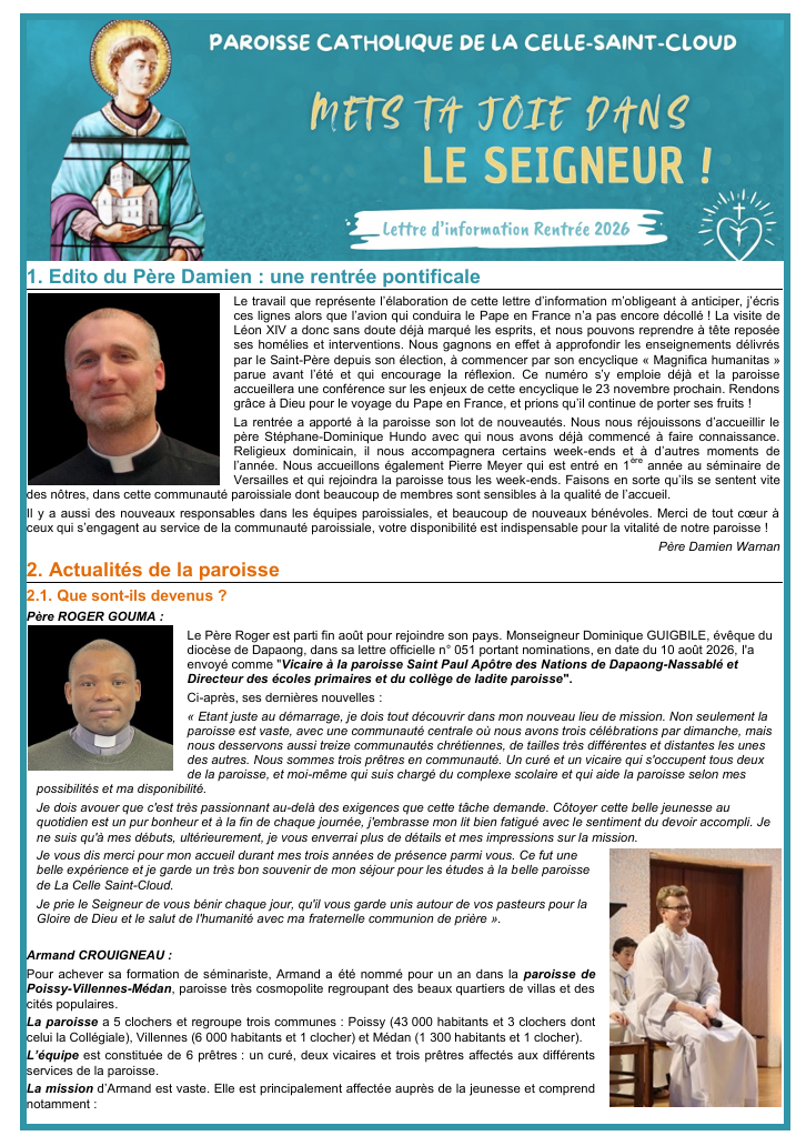 Lettre d&rsquo;information Rentrée 2026
